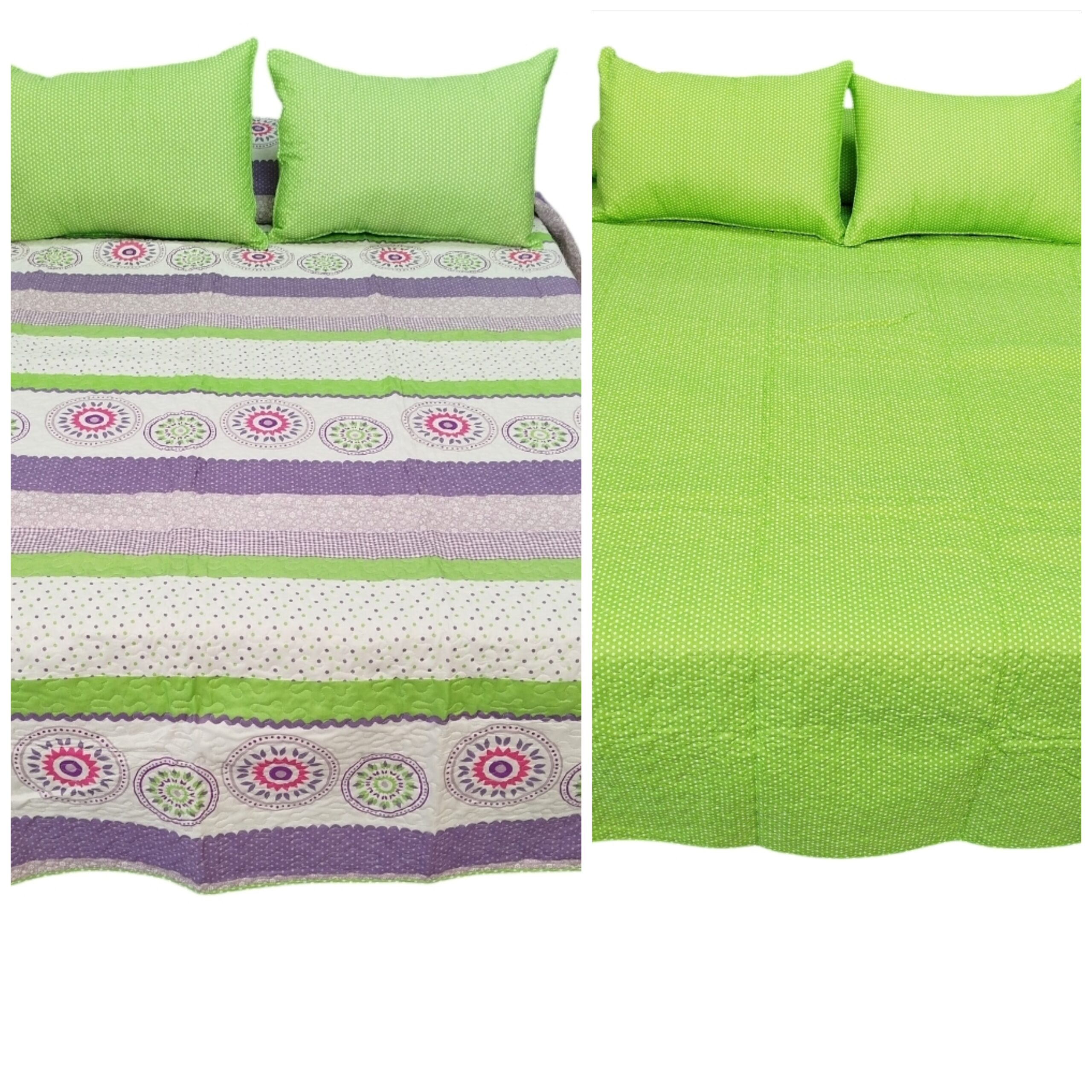 Colcha bouti reversible cama 135 atrapasueños morado-pistacho